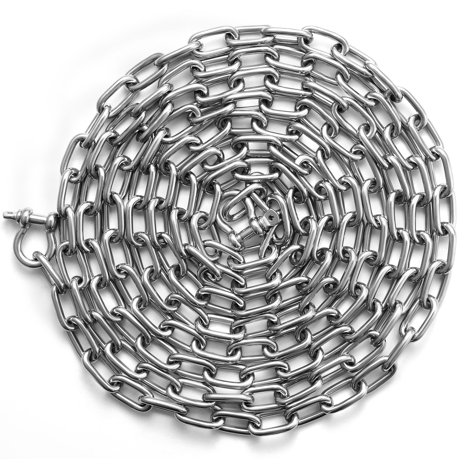 VEVOR Boat Anchor Chain, 8 mm x 6.1 m, 1076 kg WLL/3230 kg BS, 316 Stainless Steel Marine Grade Anchor Lead Chain with Dual Lock Ring Shackles for Boats, Deck, Fishing, Works with Different Anchors