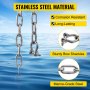 VEVOR Anchor Chain, 6' x 1/4" 316 Stainless Steel Chain, 3/8" Anchor Chain Shackle, 4000 lbs Anchor Lead Chain Breaking Load, 9460 lbs Anchor Chain Shackle Breaking Load, Anchor Chain for Small Boats