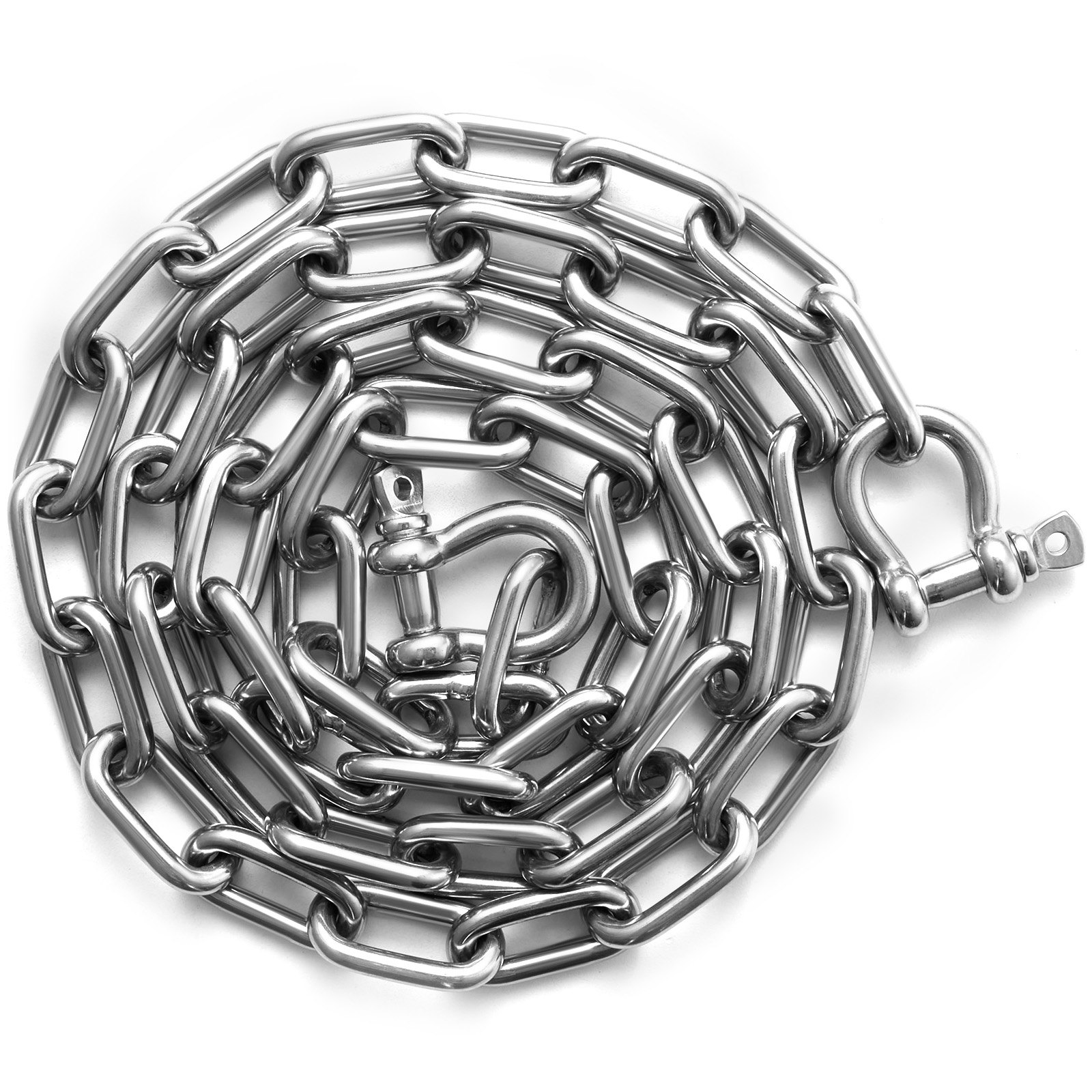 VEVOR Boat Anchor Chain, 5/16" x 6', 2373 lbs. WLL/7120 lbs. BS, 316 Stainless Steel Marine Grade Anchor Lead Chain with Dual Lock Ring Shackles for Boats, Deck, Fishing, Works with Different Anchors