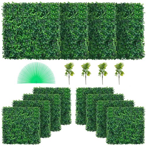 VEVOR 12PCS 20x20inch Artificial Boxwood Panels,Boxwood Hedge Wall Panels,Artificial Grass Backdrop Wall 1.6",Privacy Hedge Screen UV Protected for Outdoor Indoor Garden Fence Backyard