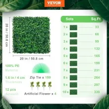 VEVOR Artificial Boxwood Panel UV 12pcs Boxwood Hedge Wall Panels Artificial Grass Backdrop Wall 20X20" 4cm Green Grass Wall Fake Hedge for Decor Privacy Fence Indoor Outdoor Garden Backyard