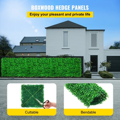 VEVOR Artificial Boxwood Panel UV 24PCS Boxwood Hedge Wall Panels Artificial Grass Backdrop Wall 10"x10" 4 cm Green Grass Wall Fake Hedge for Decor Privacy Fence Indoor Outdoor Garden Backyard