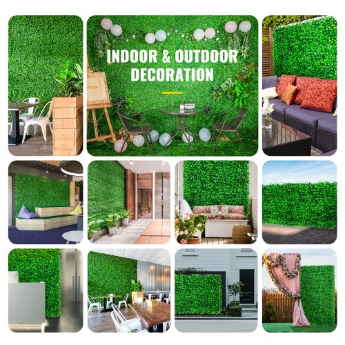 VEVOR Artificial Boxwood Panel UV 24PCS Boxwood Hedge Wall Panels Artificial Grass Backdrop Wall 10"x10" 4 cm Green Grass Wall Fake Hedge for Decor Privacy Fence Indoor Outdoor Garden Backyard
