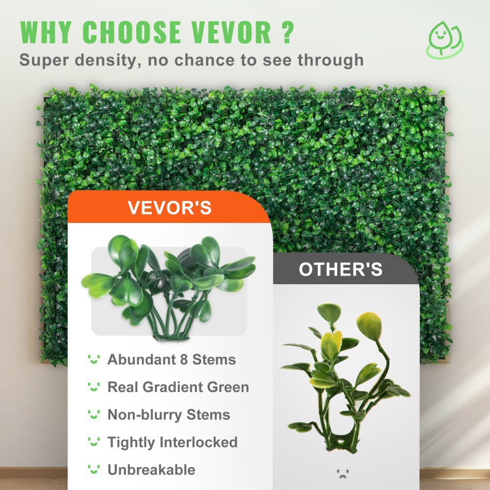 VEVOR Artificial Boxwood Panel 24" X 16" UV 24pcs Boxwood Hedge Wall Panels Artificial Grass Backdrop Wall  4 cm Green Grass Wall, Fake Hedge for Decor Privacy Fence Indoor, Outdoor Garden Backyard
