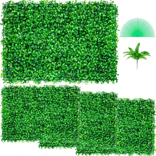 VEVOR Artificial Boxwood Panel UV 4pcs Boxwood Hedge Wall Panels, Artificial Grass Backdrop Wall 24" X 16" 4 cm Green Grass Wall, Fake Hedge for Decor Privacy Fence Indoor, Outdoor Garden Backyard