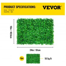 VEVOR Artificial Boxwood Panel Boxwood Hedge Wall UV 4pcs 24" X 16" Fence