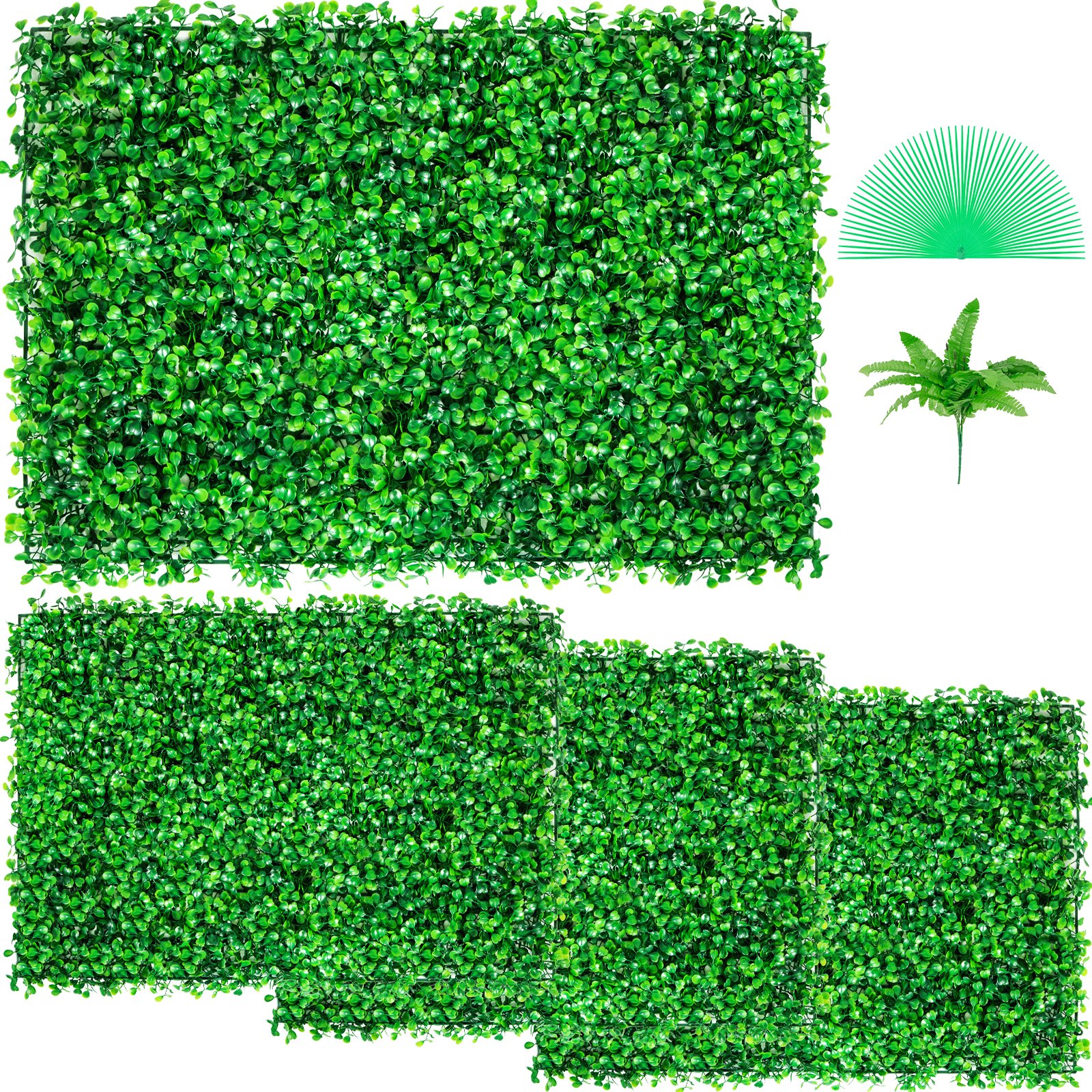 VEVOR Artificial Boxwood Panel UV 4pcs Boxwood Hedge Wall Panels Artificial Grass Backdrop Wall 24X16\" 4 cm Green Grass Wall Fake Hedge for Decor Privacy Fence Indoor Outdoor Garden Backyard