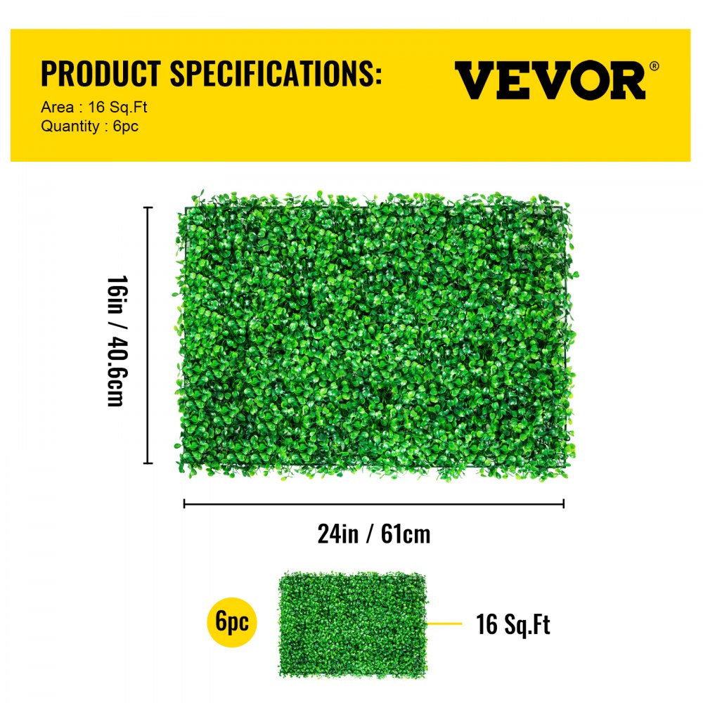 Artificial Boxwood Panel Hedge Decor 6pcs 24x16 Inches Privacy Fence Panel Grass