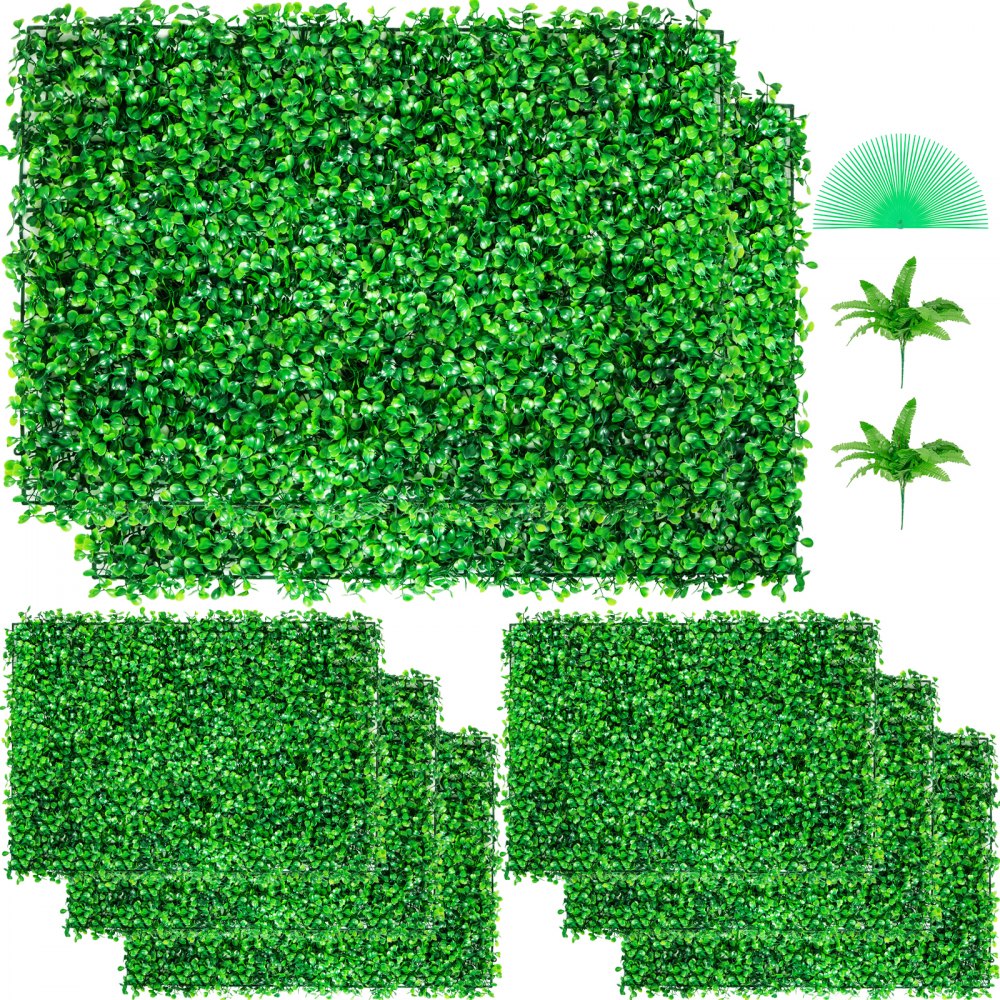 VEVOR Keinotekoinen Boxwood paneeli UV 8kpl Boxwood Hedge seinäpaneelit tekonurmi taustaseinä 24X16" 4cm vihreä ruohoseinä, väärennös pensas sisustukseen Yksityisyys aita sisäulkopuutarhan takapiha