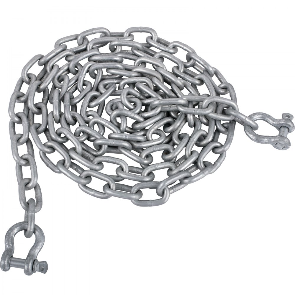 VEVOR Anchor Chain, 10\' x 5/16\" Galvanized Steel Chain, 3/8\" Anchor Chain Shackle, 11650lbs Anchor Lead Chain Breaking Load, 9460lbs Anchor Chain Shackle Breaking Load, Anchor Chain for Boats, Ship