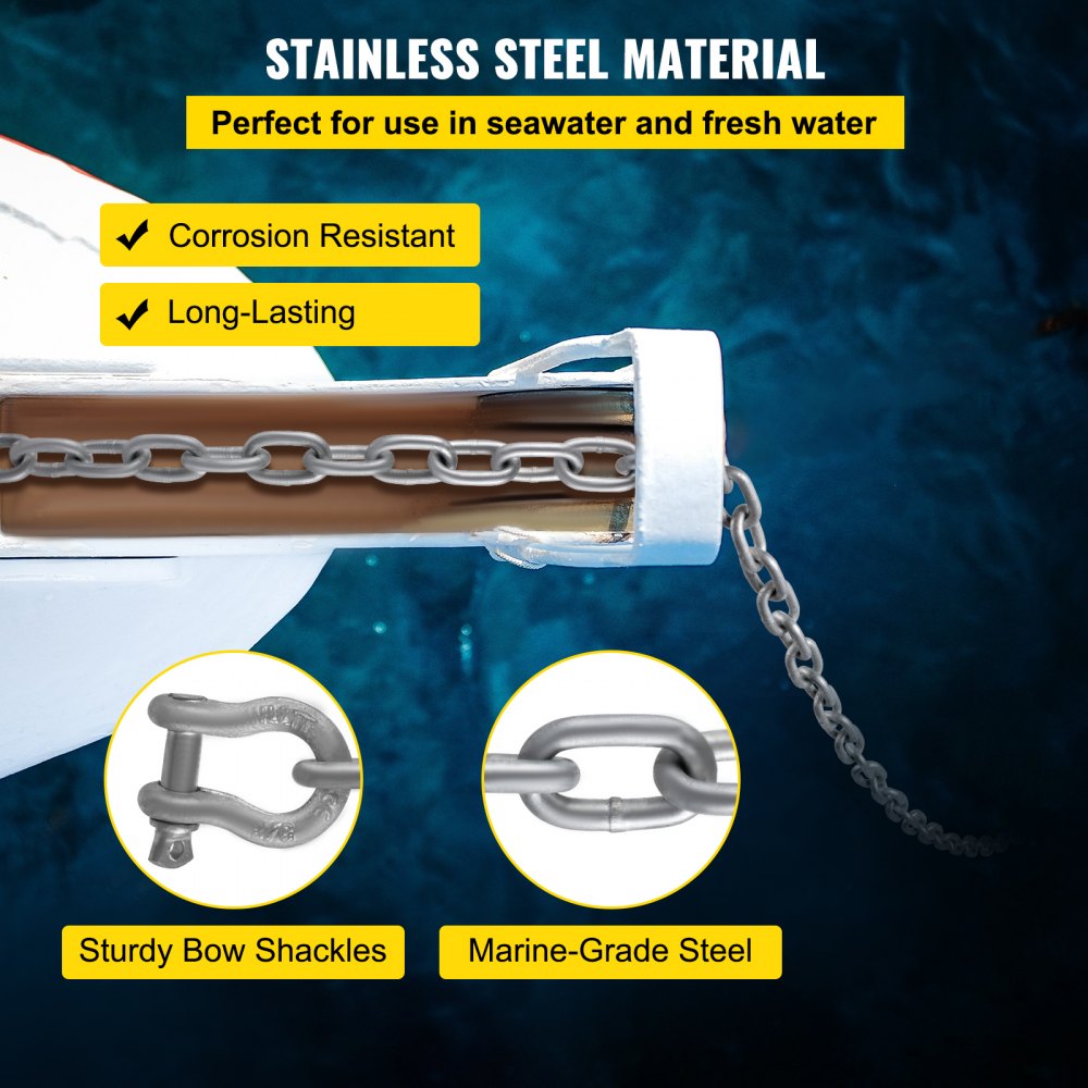 VEVOR Anchor Chain, 10\' x 5/16\" Galvanized Steel Chain, 3/8\" Anchor Chain Shackle, 11650lbs Anchor Lead Chain Breaking Load, 9460lbs Anchor Chain Shackle Breaking Load, Anchor Chain for Boats, Ship