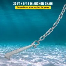 VEVOR Anchor Chain, 20' x 5/16" Galvanized Steel Chain, 3/8" Anchor Chain Shackle, 11650lbs Anchor Lead Chain Breaking Load, 9460lbs Anchor Chain Shackle Breaking Load, Anchor Chain for Boats