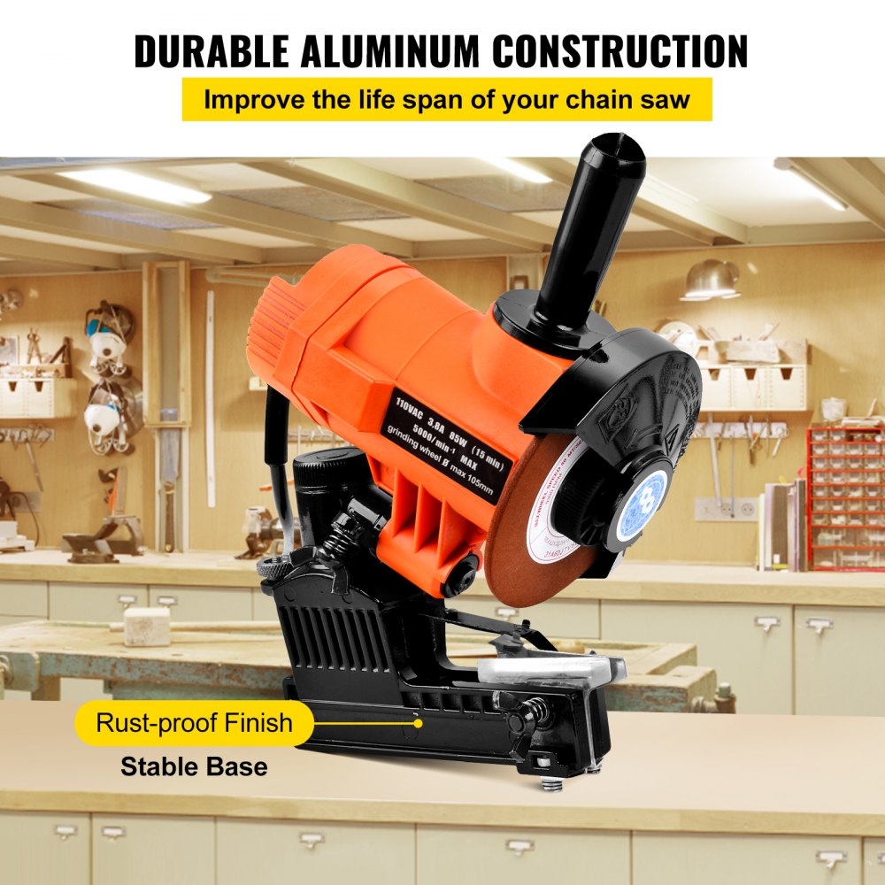 VEVOR Chain Grinder, 110V 85W Chainsaw Grinder, Multi-Angle Adjustable Chainsaw Grinder Sharpener 5000 RPM, Bench/Wall Mounted Automatic Chain Sharpener with Grinding Wheels 1/8-Inch-by-3/16-Inch