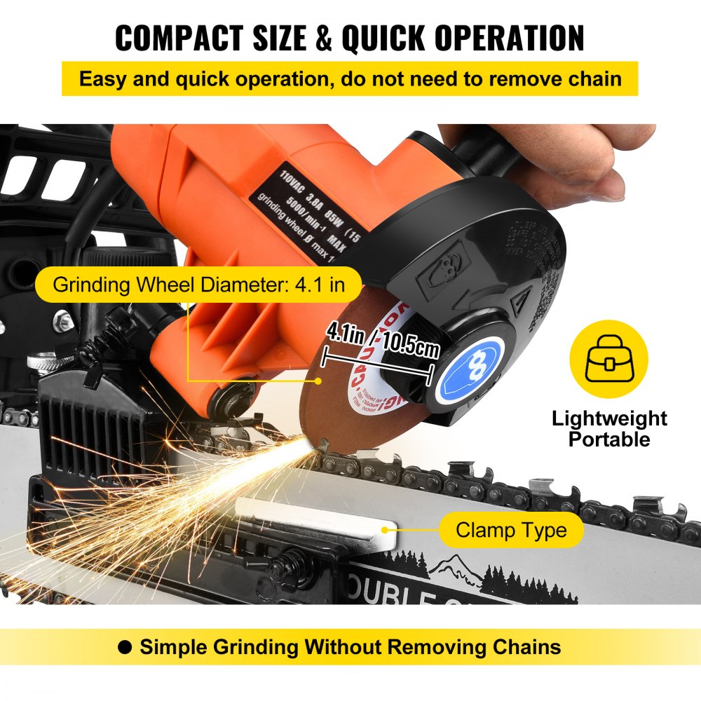 VEVOR Chain Grinder, 110V 85W Chainsaw Grinder, Multi-Angle Adjustable Chainsaw Grinder Sharpener 5000 RPM, Bench/Wall Mounted Automatic Chain Sharpener with Grinding Wheels 1/8-Inch-by-3/16-Inch