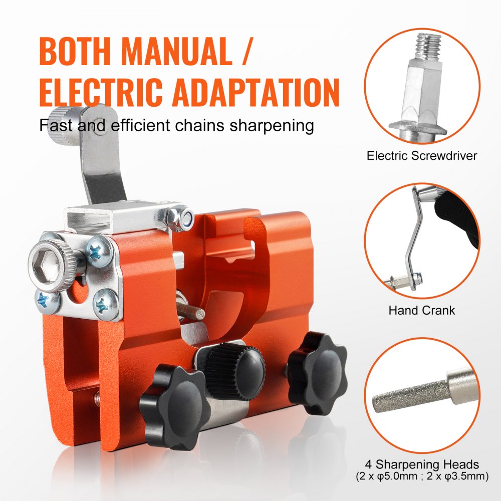 VEVOR chainsaw sharpener with manual and electric adaptation for efficient chains sharpening.