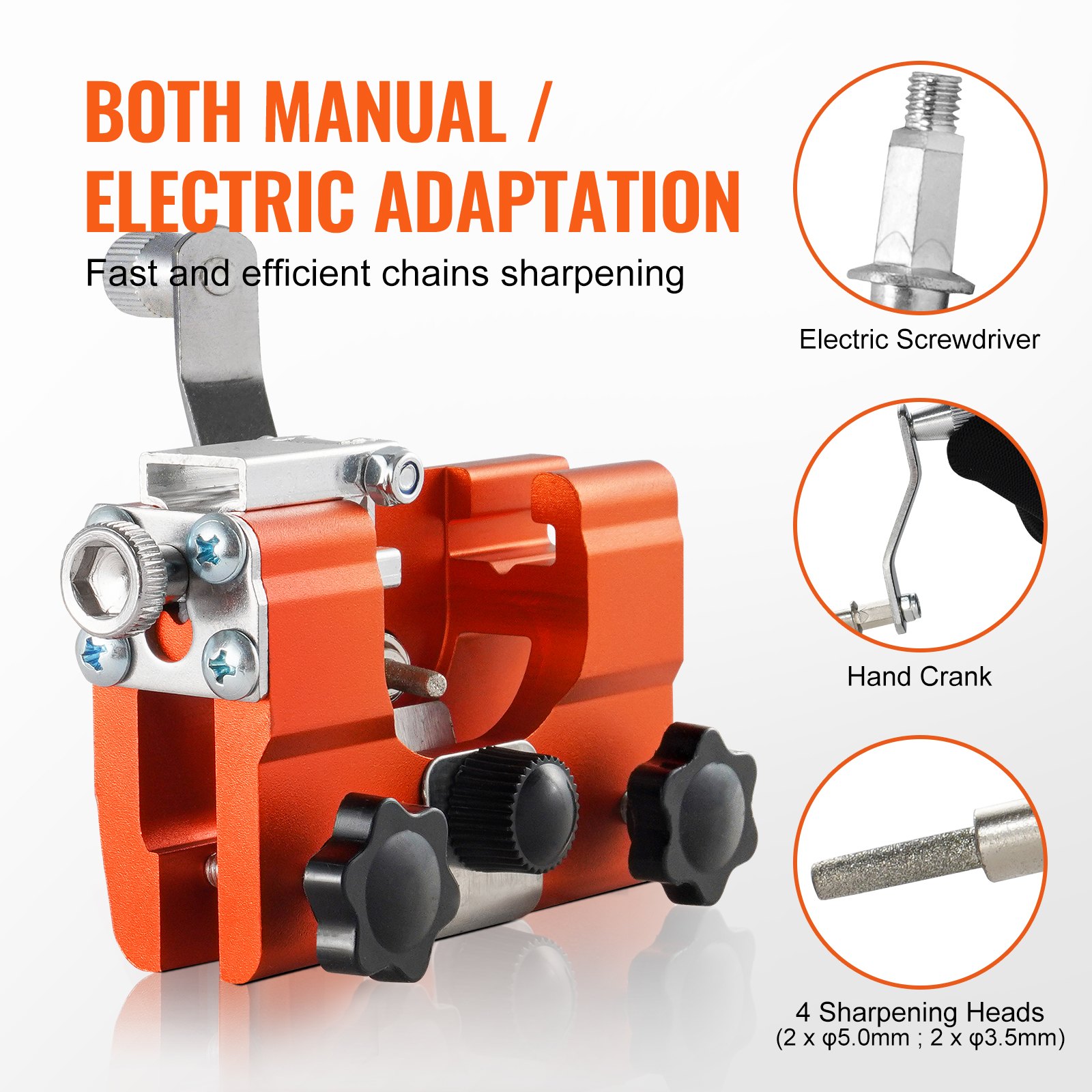 VEVOR chainsaw sharpener with manual and electric adaptation for efficient chains sharpening.