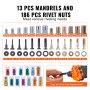 VEVOR Rivet Nut Tool, 16" Rivnut Tool Kit with 13PCS Metric and SAE Mandrels, 186PCS Rivet Nuts, M3, M4, 10-24, M5, M6, 1/4-20, 8-32, 5/16-18, M8 , 3/8-16, M10, M12, 1/2-13, Semi-auto Retraction