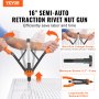 VEVOR Rivet Nut Tool, 16” Rivnut Tool Kit with 13PCS Metric and SAE Mandrels, 186PCS Rivet Nuts, M3, M4, 10-24, M5, M6, 1/4-20, 8-32, 5/16-18, M8, 3/8-16, M10, M12, 1/2-13, Semi-auto Retraction