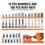 VEVOR Rivet Nut Tool, 40.6cm Rivnut Tool Kit with 13PCS Metric and SAE Mandrels, 186PCS Rivet Nuts, M3, M4, 10-24, M5, M6, 1/4-20, 8-32, 5/16-18, M8, 3/8-16, M10, M12, 1/2-13, Semi-auto Retraction