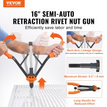 VEVOR Rivet Nut Tool, 16" Rivnut Tool Kit with 13PCS Metric and SAE Mandrels, 186PCS Rivet Nuts, M3, M4, 10-24, M5, M6, 1/4-20, 8-32, 5/16-18, M8 , 3/8-16, M10, M12, 1/2-13, Semi-auto Retraction