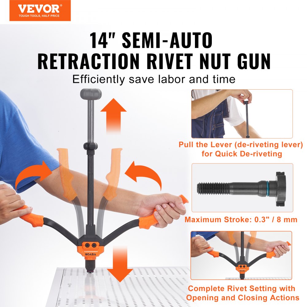 14 Rivet Gun Kit Auto Pumping Rod Riveter Thread Setting Tool w/ Rivnuts &  Case