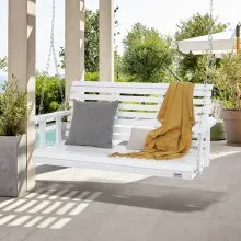 VEVOR Wooden Porch Swing 4.5 ft, Patio bench swing for Courtyard & Garden, Upgraded 880 lbs Strong Load Capacity, Heavy Duty Swing Chair Bench with Hanging Chains for Outdoors, White