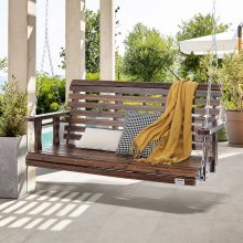 Leagăn pentru veranda din lemn VEVOR 4,5 ft, leagăn pentru bancă de terasă pentru curte și grădină, capacitate de încărcare puternică îmbunătățită de 880 lbs, scaun balansoar rezistent cu lanțuri suspendate pentru exterior, maro carbonizat
