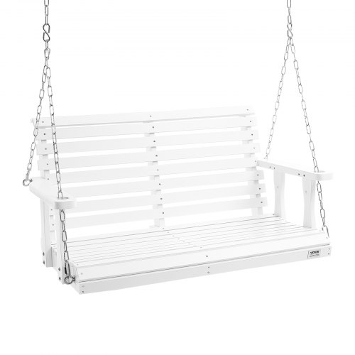 VEVOR Wooden Porch Swing 4 ft, Patio bench swing for Courtyard & Garden, Upgraded 880 lbs Strong Load Capacity, Heavy Duty Swing Chair Bench with Hanging Chains for Outdoors, White