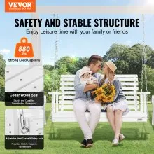 VEVOR 48” Porch Swing Bench Wooden Hanging Outdoor Garden Patio Courtyard White