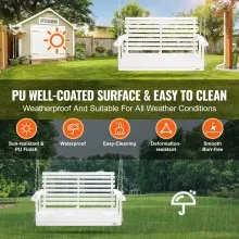 VEVOR 48” Porch Swing Bench Wooden Hanging Outdoor Garden Patio Courtyard White