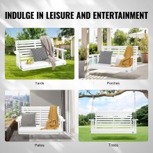 VEVOR Leagăn pentru verandă din lemn de 4 ft, leagăn pentru bancă de terasă pentru curte și grădină, capacitate de încărcare puternică îmbunătățită de 880 lbs, scaun balansoar rezistent cu lanțuri suspendate pentru exterior, alb