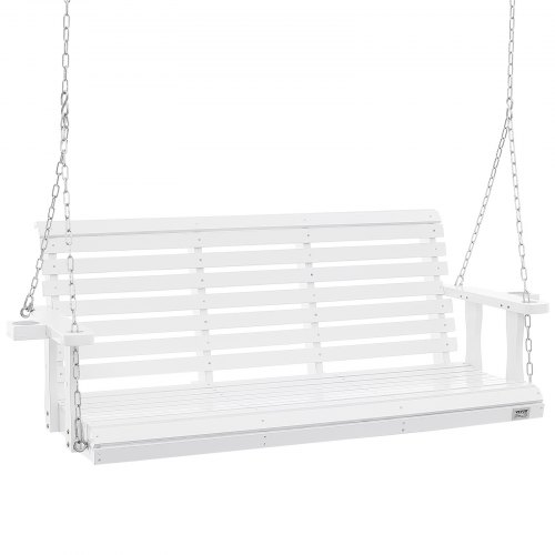 VEVOR Wooden Porch Swing 5.5 ft, Patio bench swing for Courtyard & Garden, Upgraded 880 lbs Strong Load Capacity, Heavy Duty Swing Chair Bench with Hanging Chains for Outdoors, White