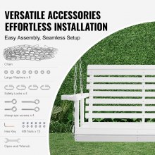 VEVOR Leagăn pentru verandă din lemn 5,5 ft, leagăn pentru bancă de terasă pentru curte și grădină, capacitate de încărcare puternică îmbunătățită de 880 lbs, scaun balansoar rezistent cu lanțuri suspendate pentru exterior, alb