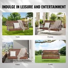 VEVOR 65” Porch Swing Bench Wooden Hanging Outdoor Garden Patio Courtyard Brown