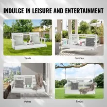 VEVOR 60” Porch Swing Bench Wooden Hanging Outdoor Garden Patio Courtyard White
