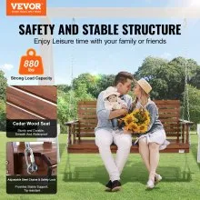 VEVOR Wooden Porch Swing 5 ft, Patio bench swing for Courtyard & Garden, Upgraded 880 lbs Strong Load Capacity, Heavy Duty Swing Chair Bench with Hanging Chains for Outdoors, Brown