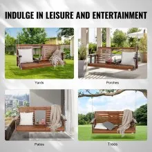 VEVOR Wooden Porch Swing 5 ft, Patio bench swing for Courtyard & Garden, Upgraded 880 lbs Strong Load Capacity, Heavy Duty Swing Chair Bench with Hanging Chains for Outdoors, Brown
