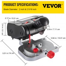 VEVOR Mini Miter Cut-off Chop Saw, Two 2-5/16" Blade of Steel and Resin with 1/2" Cutting Depth, 0~45° Benchtop Miter Saw for Copper, Aluminum, Wood, Zinc in Hobby Craft