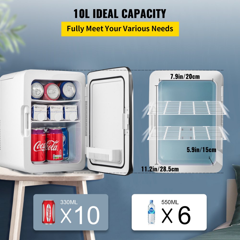 VEVOR Mini Fridge 10 Liter Portable Cooler Warmer, AC/DC Skincare Fridge Stylish Look Compact Refrigerator, Black Lightweight Beauty Fridge for Bedroom Office Car Boat Dorm Cosmetic Medicine