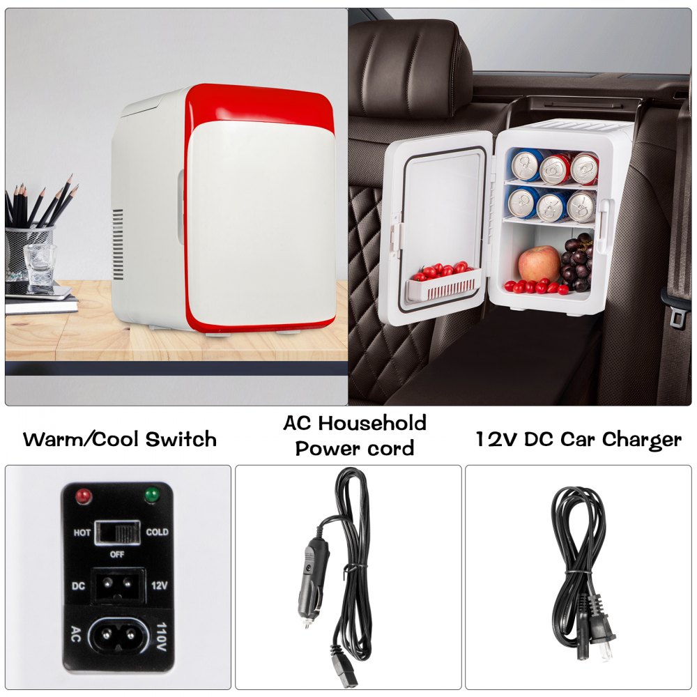 VEVOR Mini Fridge, 10 Liter Portable Cooler Warmer, AC/DC Skincare Fridge, Stylish Look Compact Refrigerator, Lightweight Beauty Fridge, for Bedroom Office Car Boat Dorm Cosmetic Medicine in Red