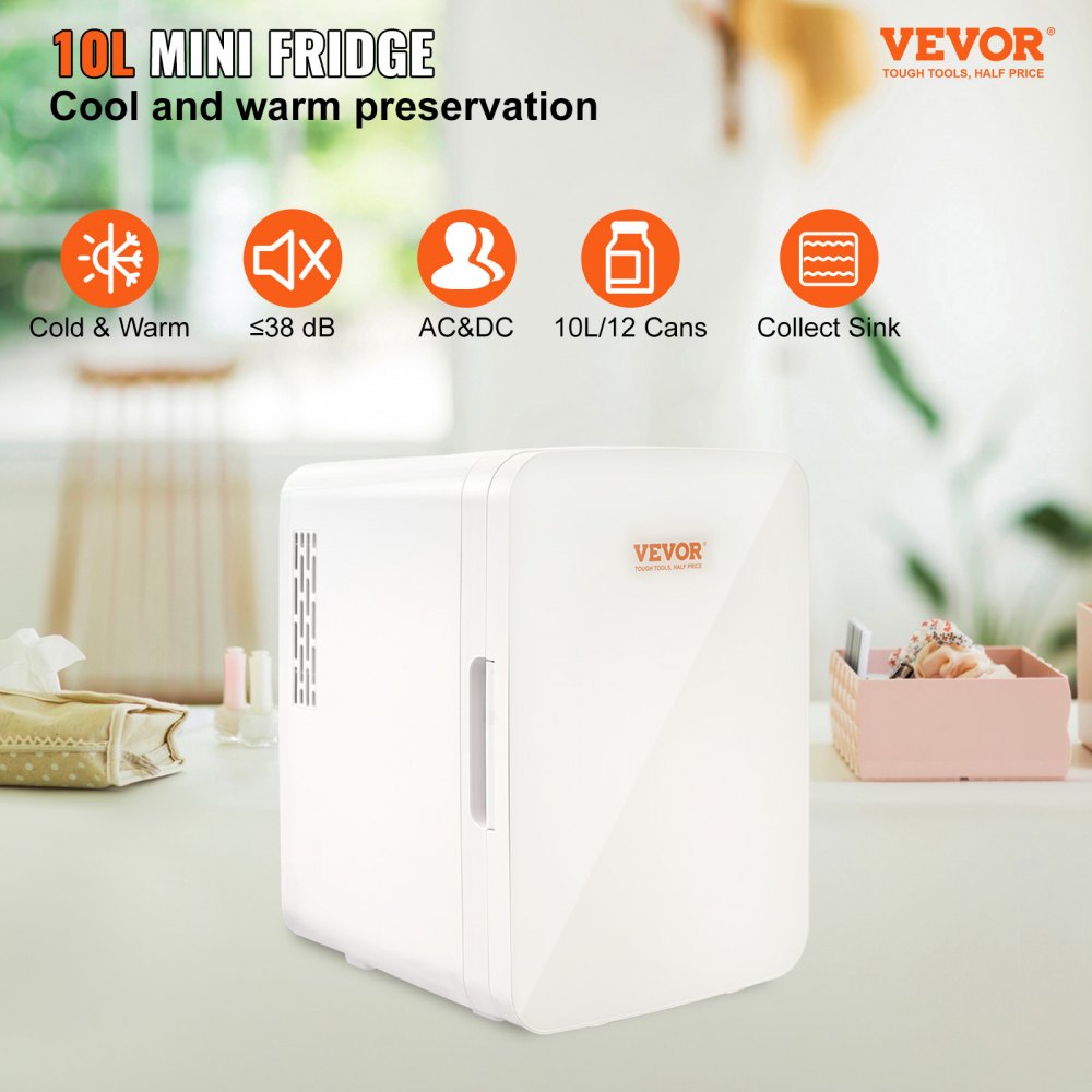 VEVOR Mini Fridge, 15 Liter Portable Cooler Warmer, Skincare Fridge White,  Compact Refrigerator, Lightweight Beauty Fridge, for Bedroom Office Car