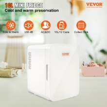 VEVOR Mini Fridge, 10L/12 Cans Compact Personal Fridge, AC/DC Portable Thermoelectric Cooler and Warmer Refrigerators, Skincare Fridge for Beverage, Snacks, Home, Office and Car, ETL Listed (White)