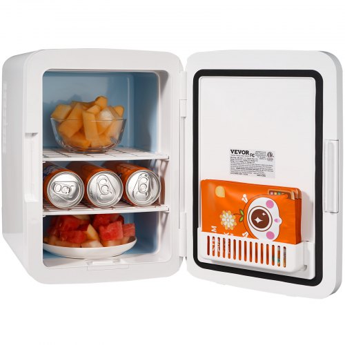 VEVOR Mini Fridge, 10L/12 Cans Compact Personal Fridge, AC/DC Portable Thermoelectric Cooler and Warmer Refrigerators, Skincare Fridge for Beverage, Snacks, Home, Office and Car, CE Listed (White)