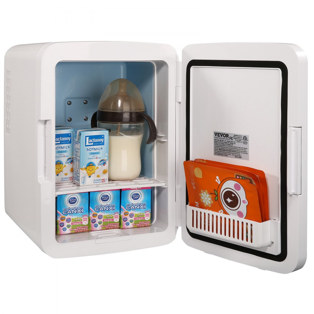 VEVOR Mini Fridge, 10L/12 Cans Compact Personal Fridge, AC/DC Portable Thermoelectric Cooler and Warmer Refrigerators, Skincare Fridge for Beverage, Snacks, Home, Office and Car, CE Listed (White)