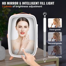 Vevor Mini Fridge for Bedroom, 6L Luxury Skin Care Fridges with Mirror and LED Light, AC/DC Cosmetic Fridge for Office Dorm Car, Small Makeup Refrigerator for Beauty Face Mask Beverage Chill, White