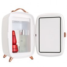 Vevor Mini Fridge for Bedroom, 6L Luxury Skin Care Fridges with Mirror and LED Light, AC/DC Cosmetic Fridge for Office Dorm Car, Small Makeup Refrigerator for Beauty Face Mask Beverage Chill, White