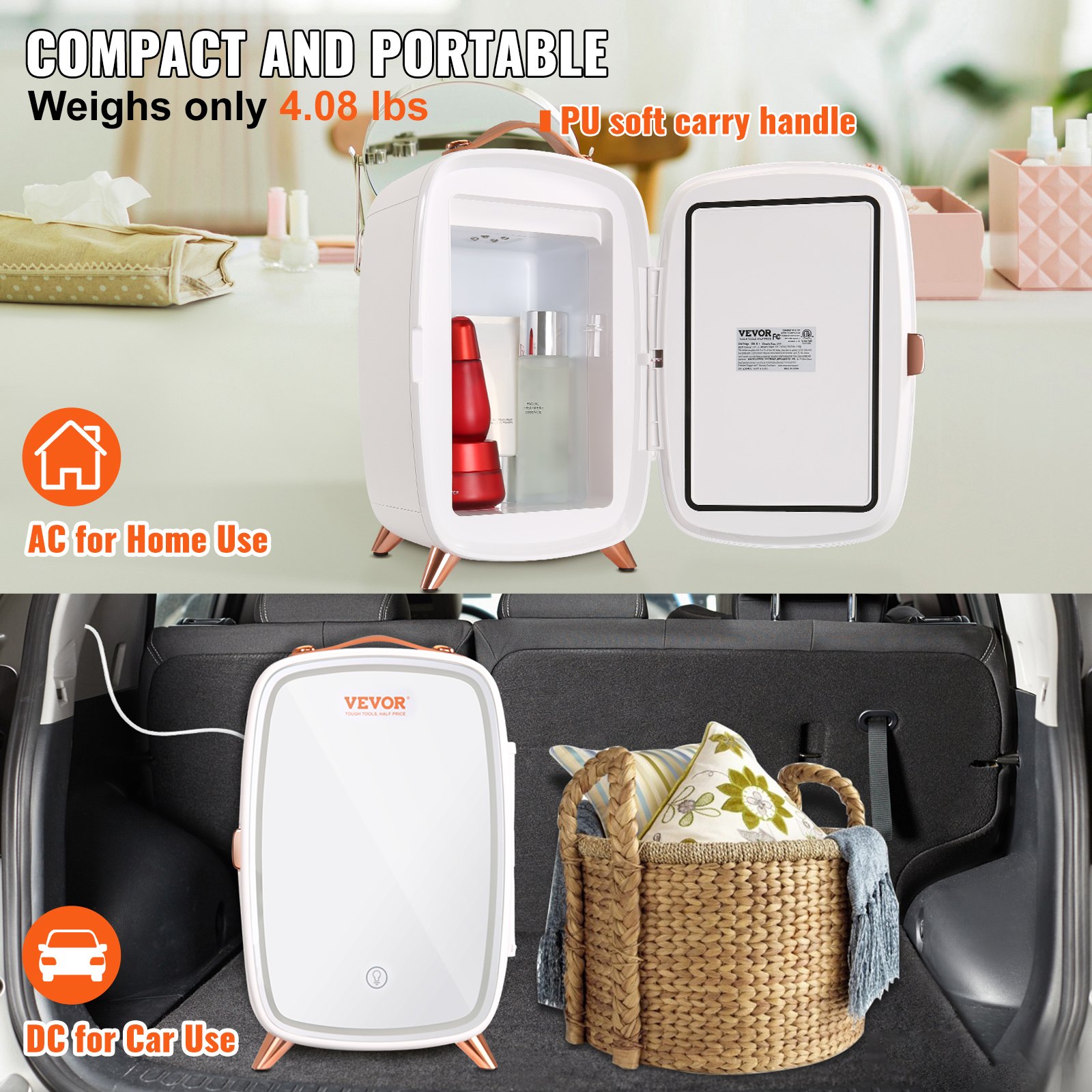 Mini Fridge for Bedroom, 6L Luxury Skin Care Fridges with Mirror and LED Light, AC/DC Cosmetic Fridge for Office Dorm Car, Small Makeup Refrigerator for Beauty Face Mask Beverage Chill, White Mini Fridge for Bedroom, 6L Luxury Skin Care Fridges with Mirror and LED Light, AC/DC Cosmetic Fridge for Office Dorm Car, Small Makeup Refrigerator for Beauty Face Mask Beverage Chill, White