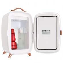 VEVOR-minijääkaappi, 6 l/8 tölkin pienikokoinen henkilökohtainen jääkaappi, AC/DC kannettava lämpösähköinen jäähdytin ja lämmitinjääkaappi, ihonhoitojääkaappi juomille, välipaloille, kotiin, toimistoon ja autoon, CE-listattu (valkoinen)