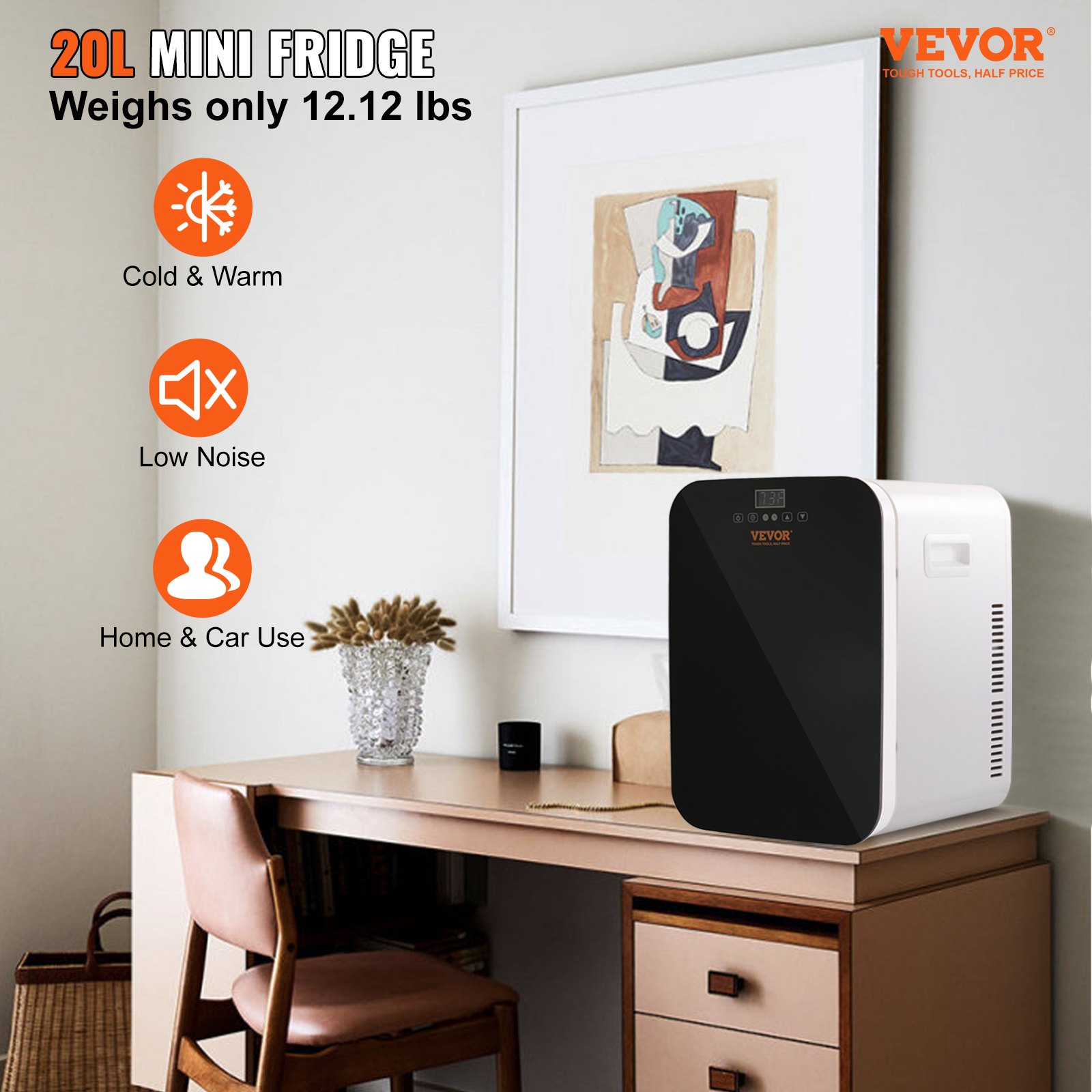 VEVOR Mini Fridge, 20L/22 Cans Compact Personal Fridge, AC/DC Portable Thermoelectric Cooler and Warmer Refrigerators, Skincare Fridge for Beverage, Snacks, Home, Office and Car, CE Listed (Black)