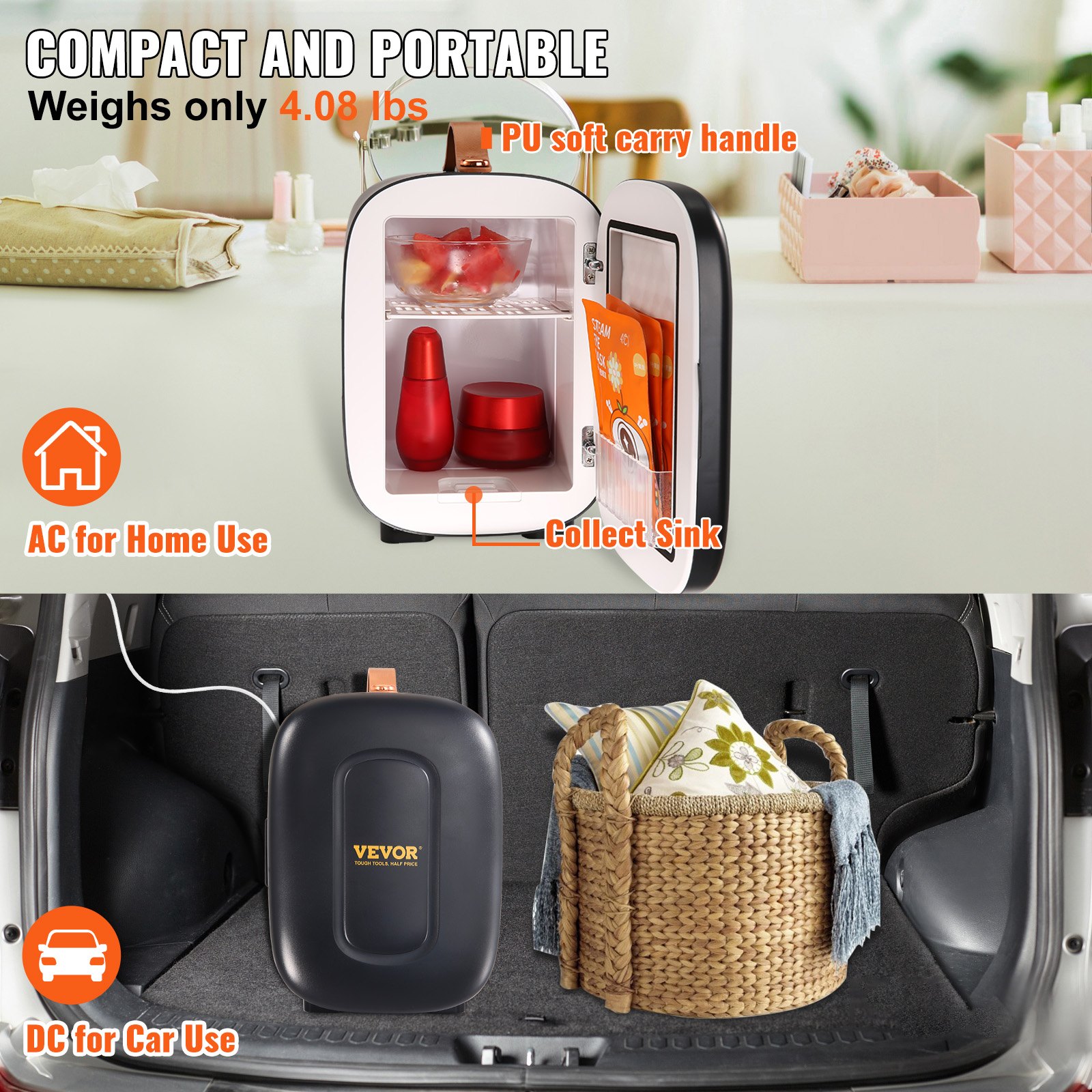 Mini Fridge, 4 Liter/6 Can Small Refrigerator for Beverage Skincare & Cosmetic, AC/DC Cooler & Warmer, Mute Portable Tiny Fridge for Bedroom Office Dorm Desk Car Travel, ETL Certified, Black Mini Fridge, 4 Liter/6 Can Small Refrigerator for Beverage Skincare & Cosmetic, AC/DC Cooler & Warmer, Mute Portable Tiny Fridge for Bedroom Office Dorm Desk Car Travel, ETL Certified, Black
